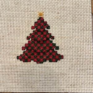 Counted Cross-Stitch Christmas Tree Hand Completed needlework panel